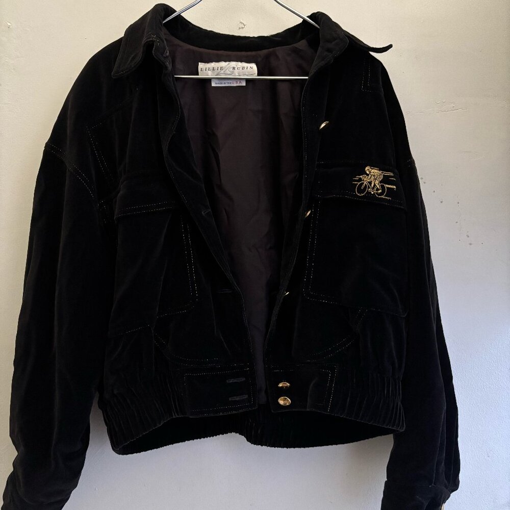 Vintage Lillie Rubin Black Velvet Jacket Gold Cyclist